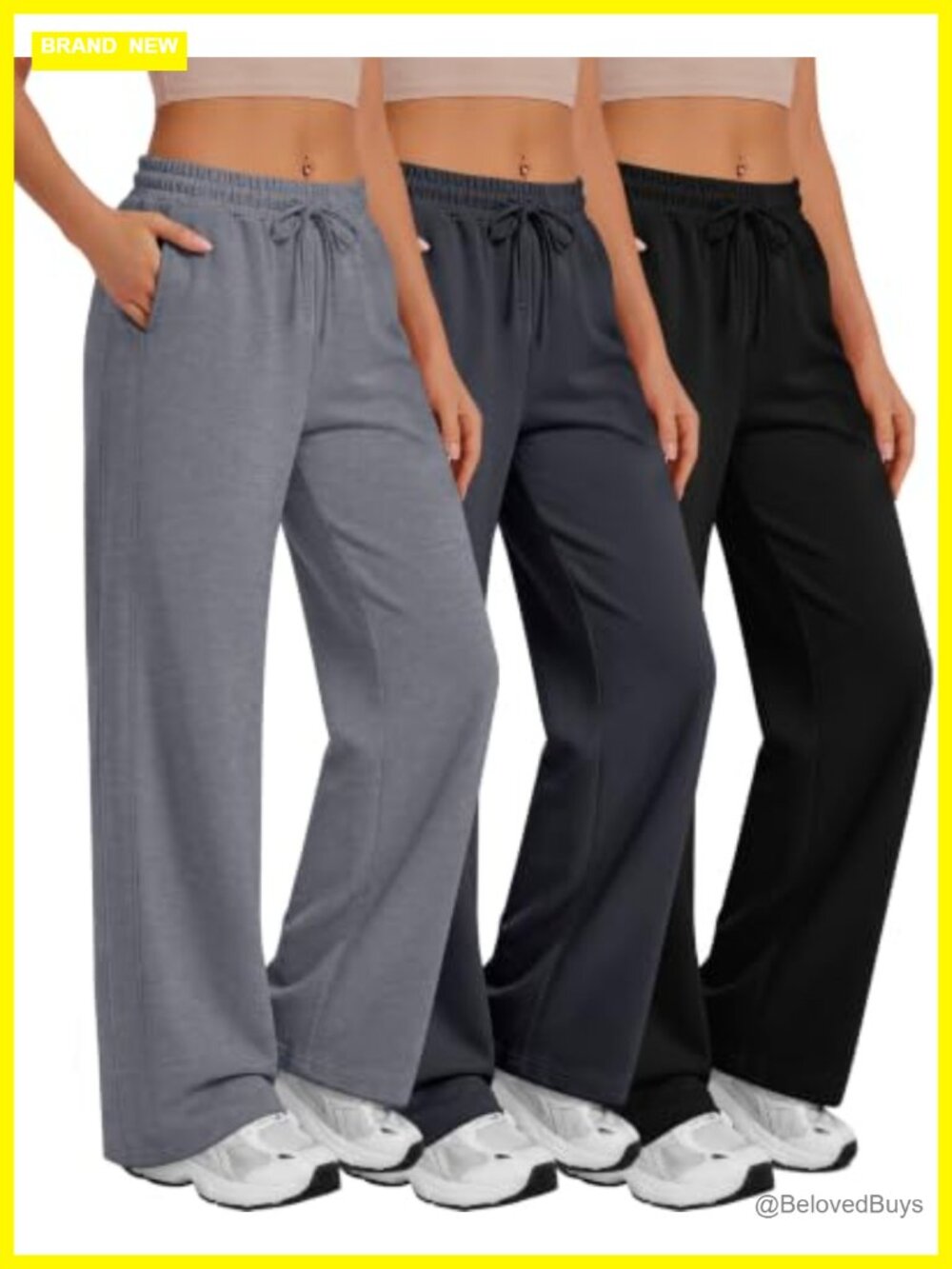 Wide Leg Lounge Sweatpants with Pockets High Rise Drawstring 3 Pack